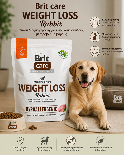 Brit Care Κουνέλι 1kg - Τροφή Σκύλου για Απώλεια Βάρους