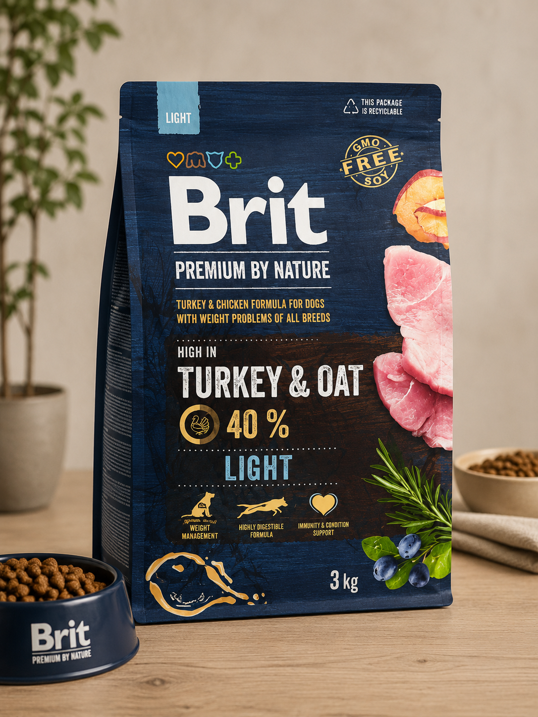 Brit Premium by Nature Light Turkey & Oat 3kg – Τροφή Σκύλου για Έλεγχο Βάρους